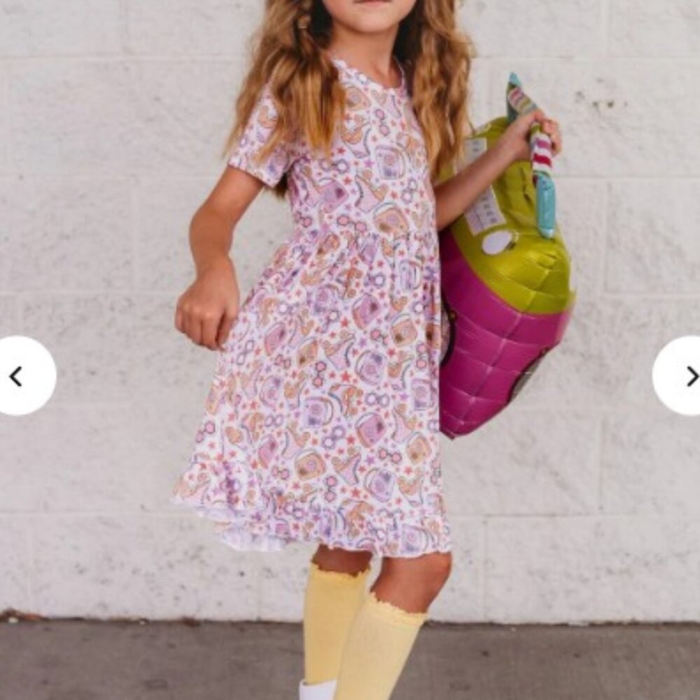 Karlie Bloom Dream Ruffle Dress Let the Good Times Roll Girls 7/8 Bamboo Twirly